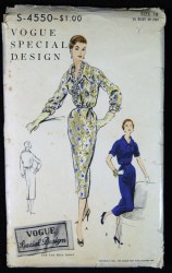 4550 VOGUE 1954 SLIM SHORT TO LONG SLEEVE POCKET DRESS PATTERN SIZE 20 BUST 38 NOT USED
